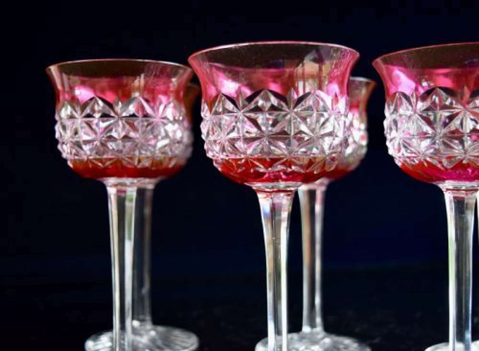 6 Baccarat Ruby Hock Glasses, 1920s photo for sale