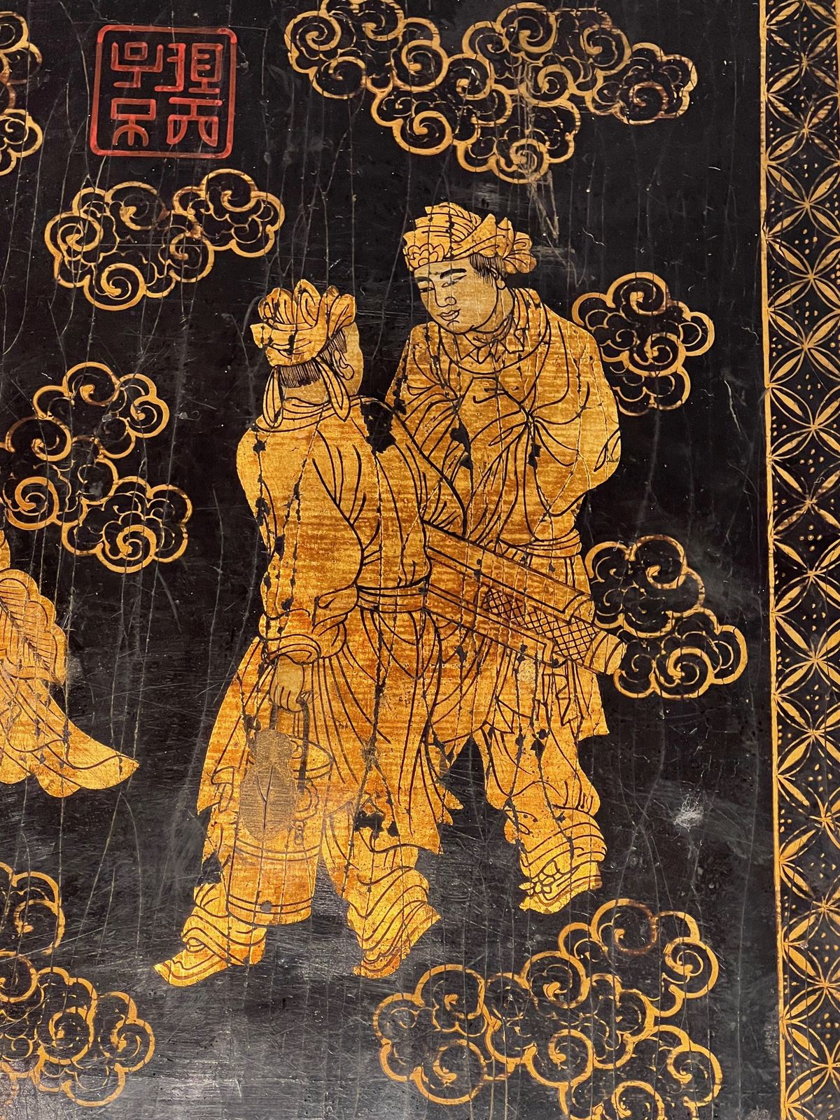 photo for sale Lacquer And Gilding Painting With Chinese Decors. French Work. Around 1970