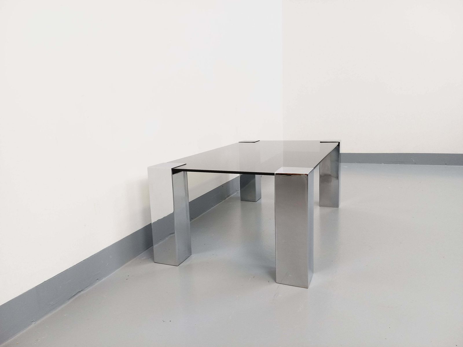 Table basse rectangulaire Willy Rizzo en verre fumé photo vintage