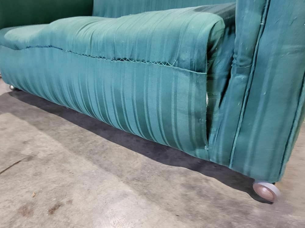 photo for sale Antique Victorian Small Drop Side Sofa Green Fabric Castors Day Bed