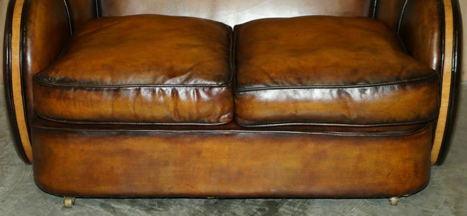 1 Of 2 Of Restored Art Deco Harry & Lou Epstein Hand Dyed Brown Leather Sofas photo 7500.0