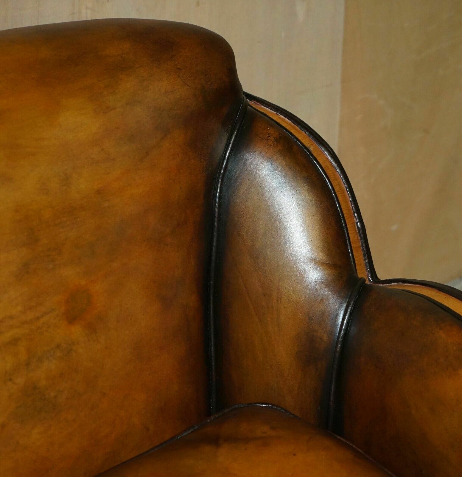Furniture 1 Of 2 Of Restored Art Deco Harry & Lou Epstein Hand Dyed Brown Leather Sofas photo