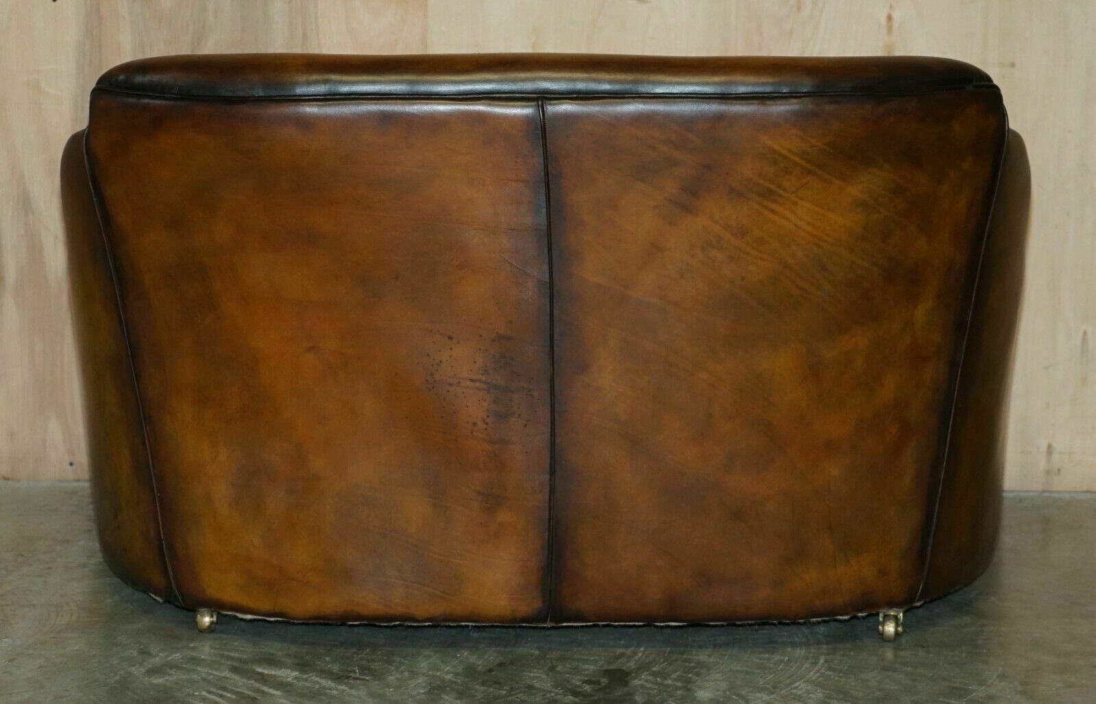 photo vintage 1 Of 2 Of Restored Art Deco Harry & Lou Epstein Hand Dyed Brown Leather Sofas