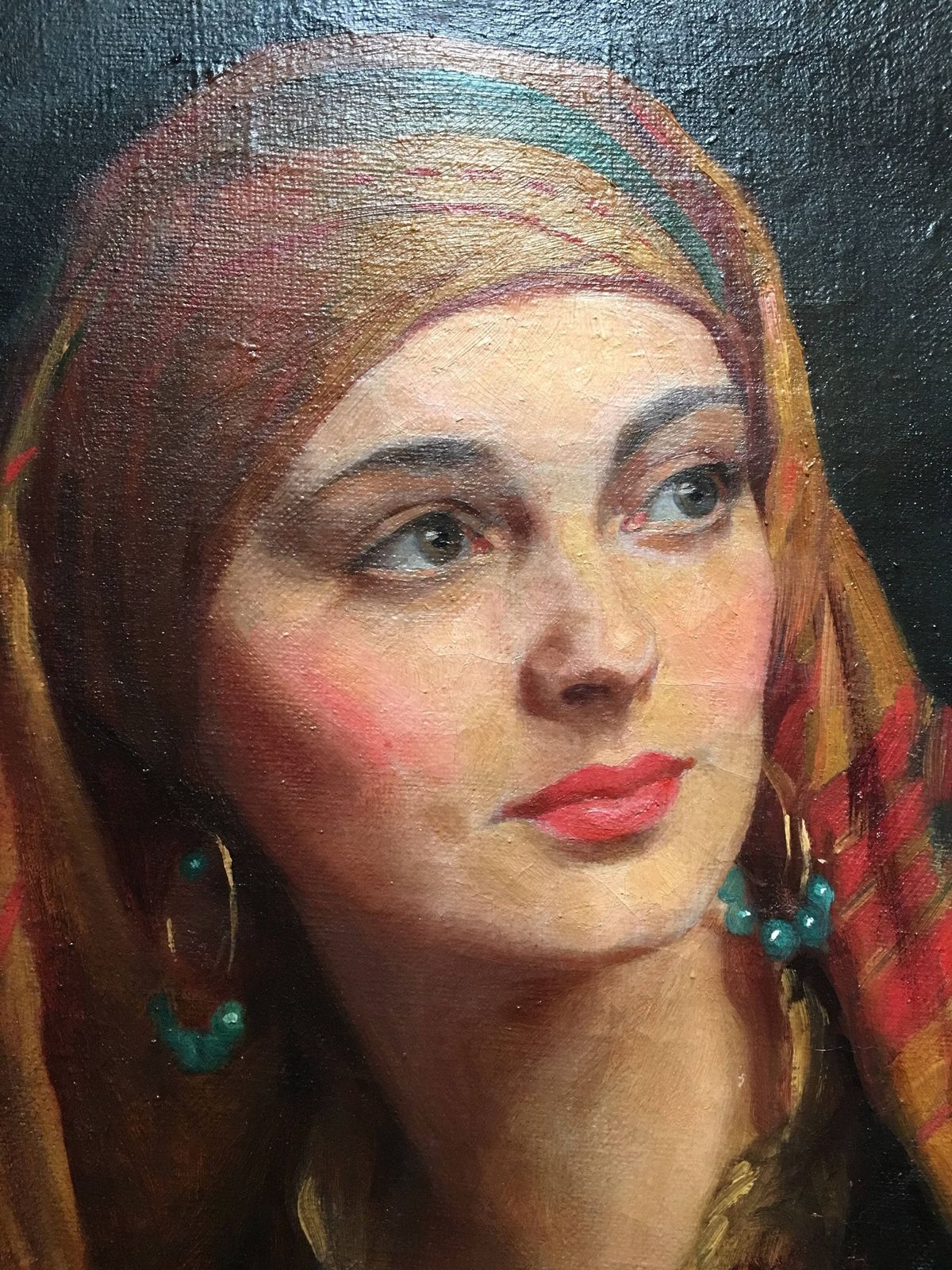 Albert Henry Collings (1868 1947) Oil On Canvas 'Yasmin In Gypsy Headscarf' Modern British School Circa 1920's Salon De Paris photo for sale
