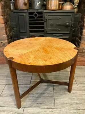 1950's Round Three Legged Drum Table In The Style Of Wormley For Dunbar photo for sale