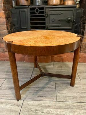 photo furniture 1950's Round Three Legged Drum Table In The Style Of Wormley For Dunbar