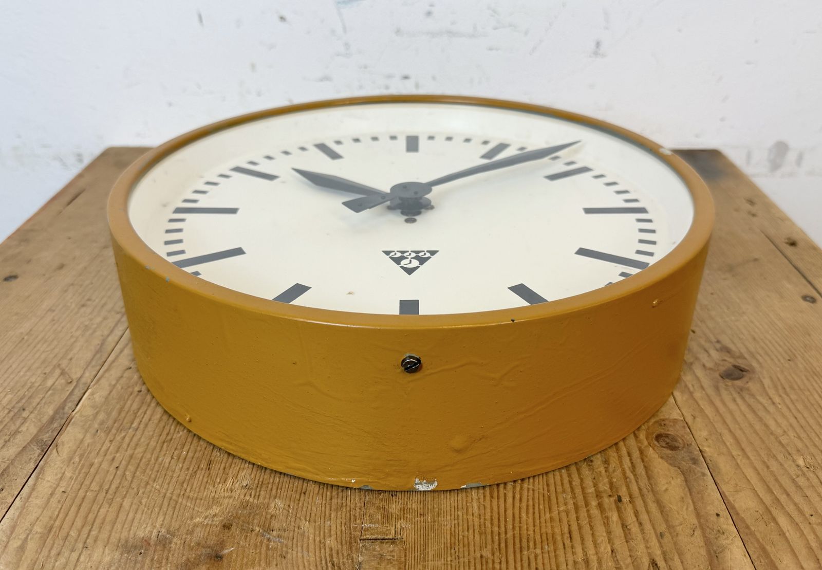 Beige Industrial Factory Wall Clock From Pragotron, 1960s photo for sale