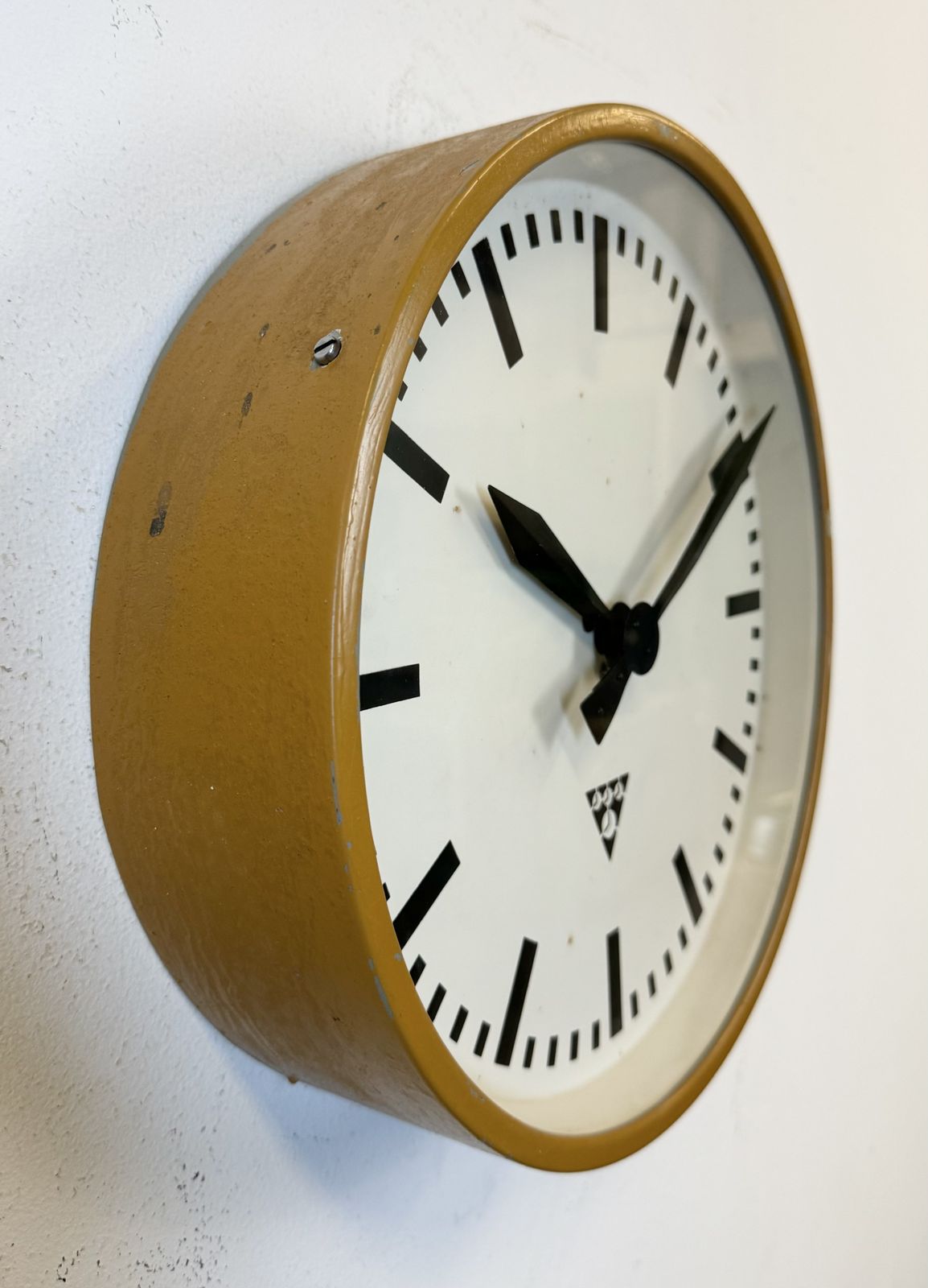 Beige Industrial Factory Wall Clock From Pragotron, 1960s photo vinterior
