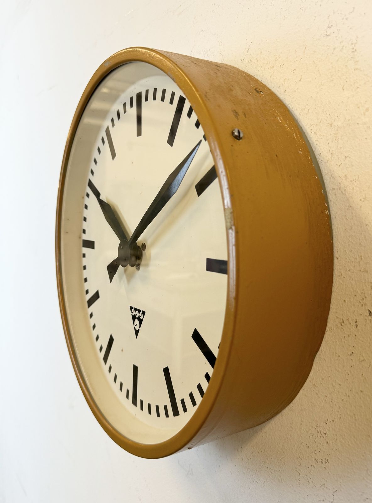 Beige Industrial Factory Wall Clock From Pragotron, 1960s photo vintage