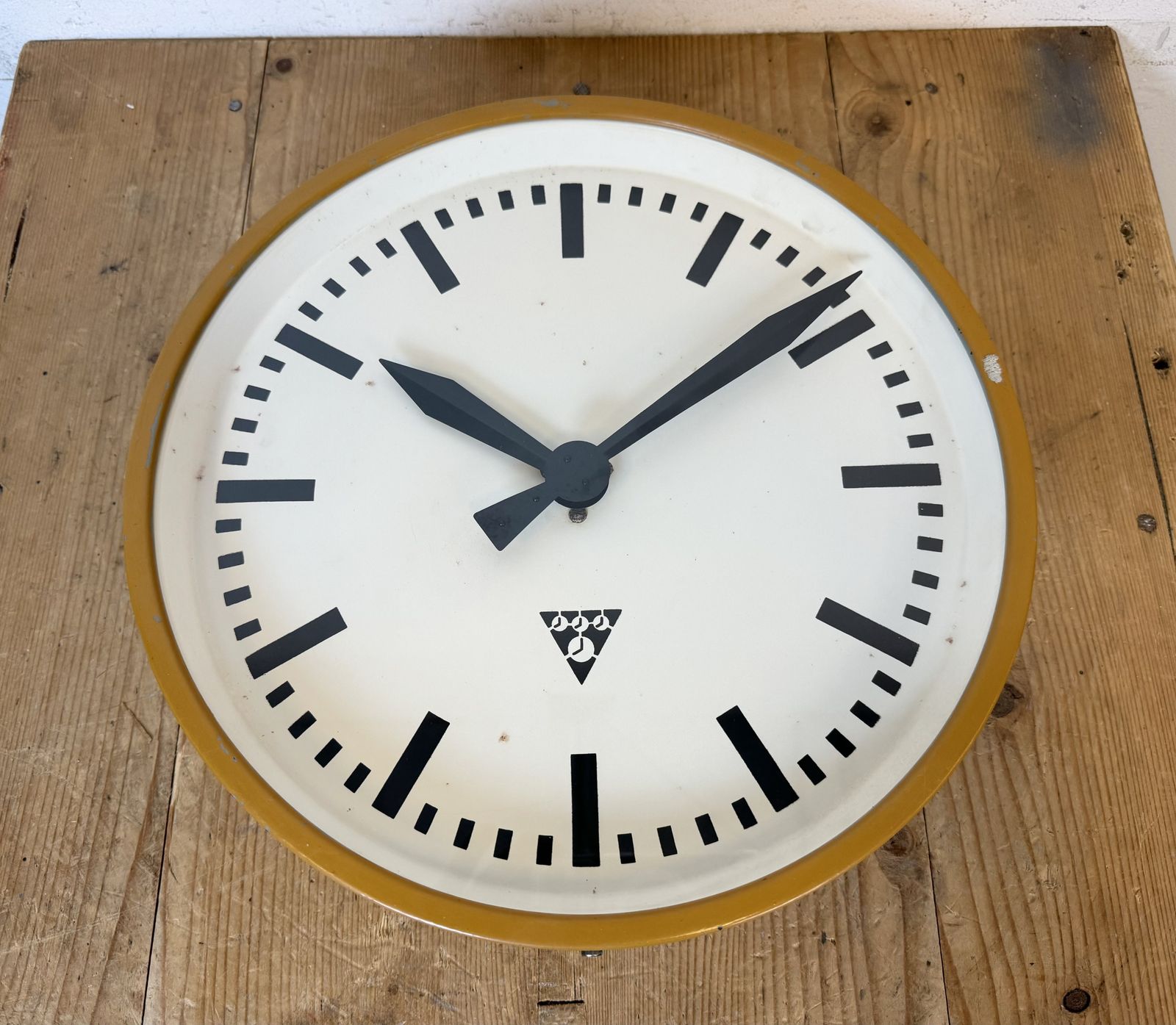 photo for sale Beige Industrial Factory Wall Clock From Pragotron, 1960s