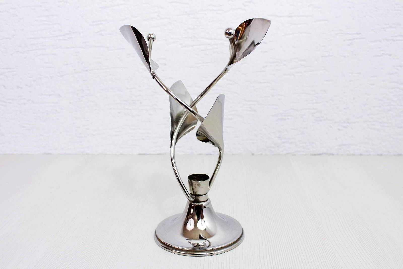 Beautiful Chrome Metal Candle Holder From The 70s/80s photo for sale