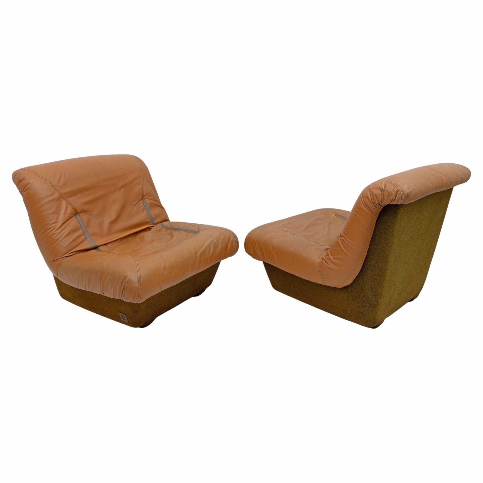 Pair Of Lev & Lev Mid Century Modern Fiberglass Frame Leather Armchairs