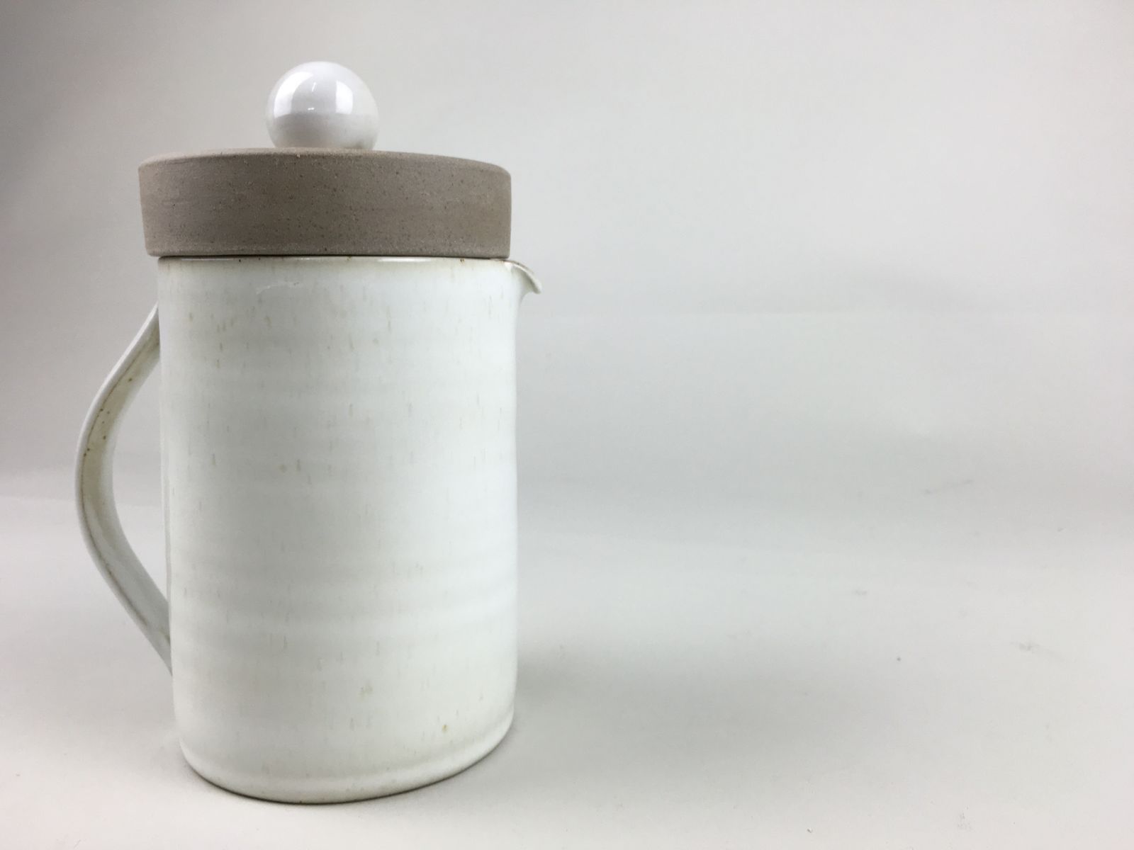 Handmade Stoneware Pottery From France. Large Teapot In Ivory White photo for sale