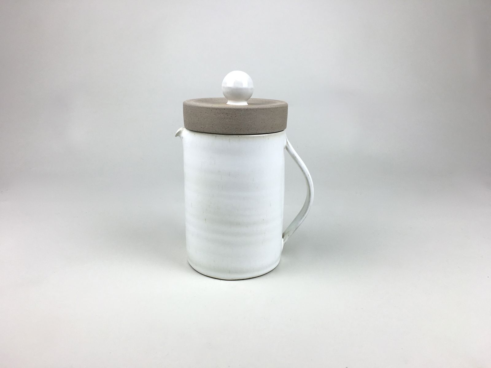Handmade Stoneware Pottery From France. Large Teapot In Ivory White