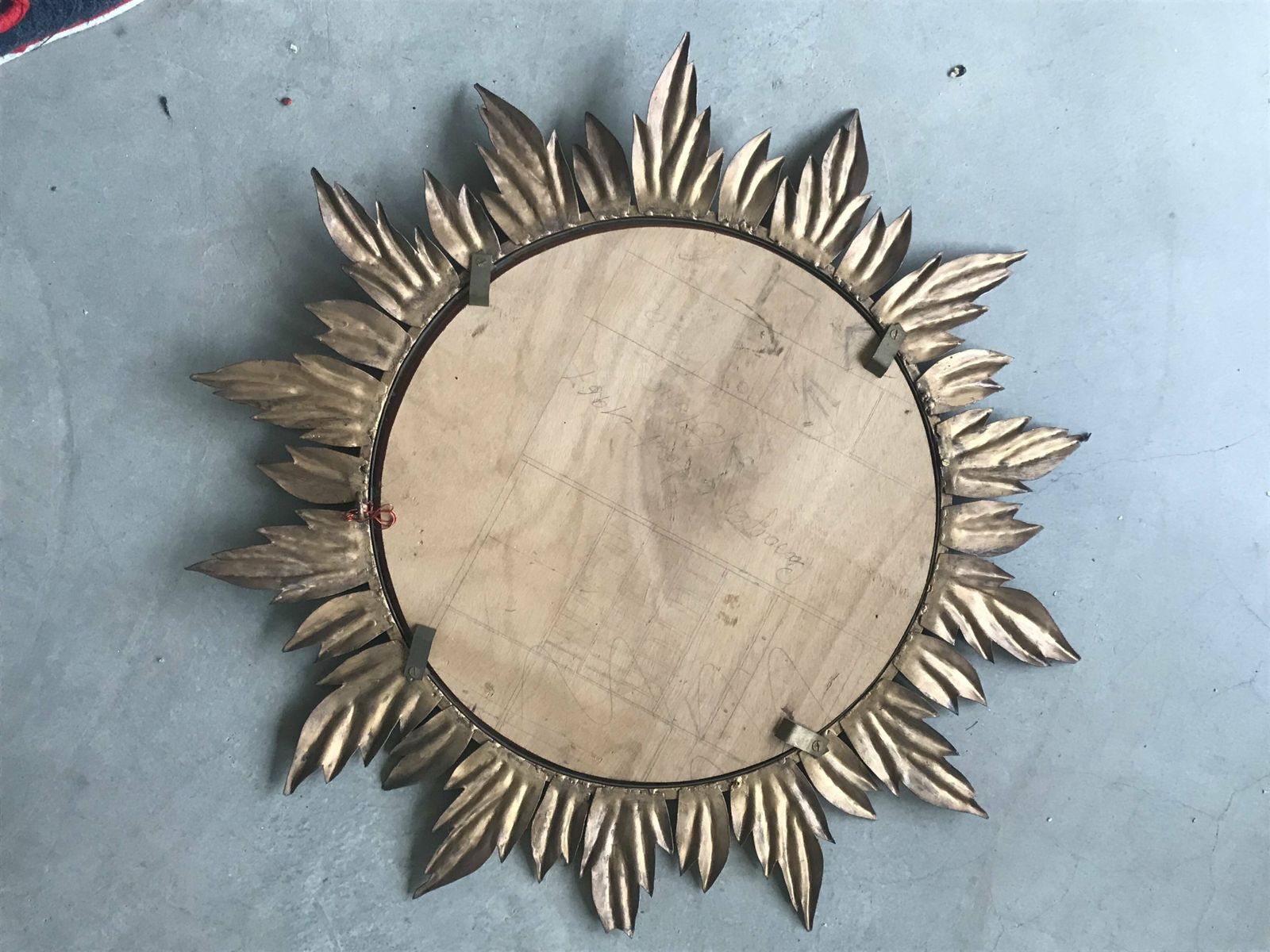 Sun Mirror Decorated With Golden Leaves, Circa 1950. photo vintage