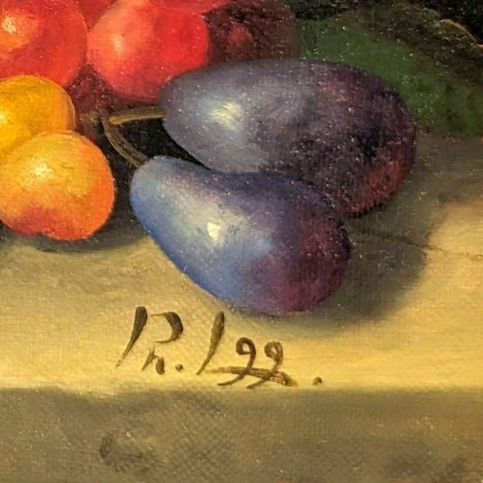 Still Life With Plums, Pears And Morello Cherries French School Philippe Lazare 20th Century photo 325.0