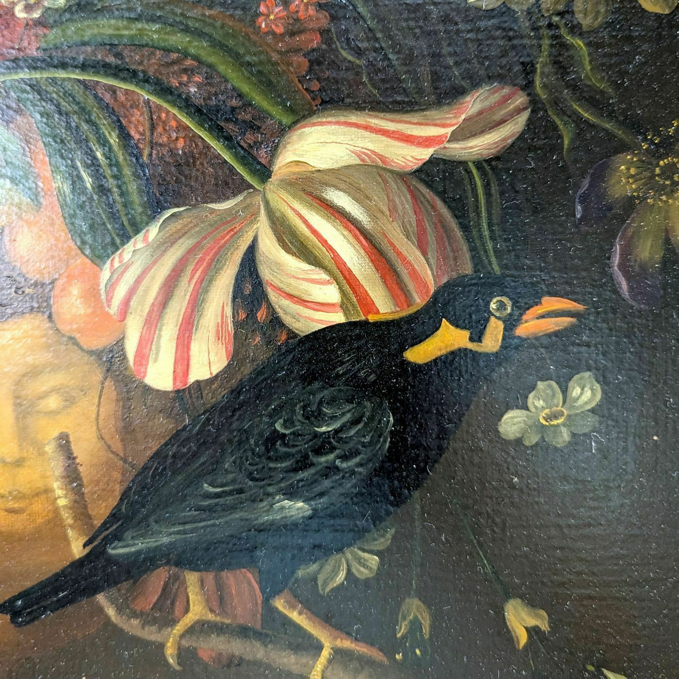 Still Life With Tulips And Crow French School Philippe Lazare 20th Century photo furniture