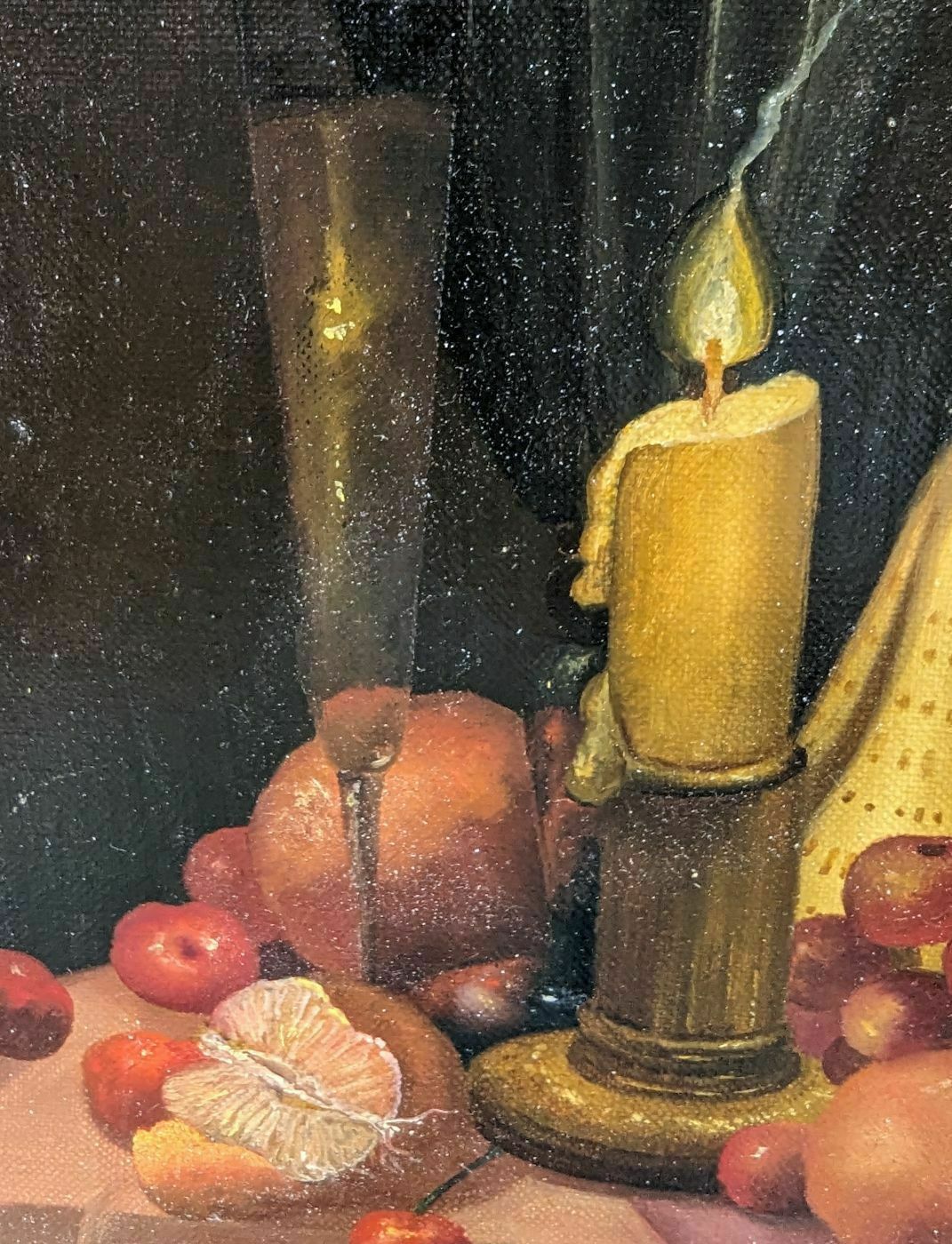 Still Life With Candles And Peaches French School Philippe Lazare 20th Century photo for sale