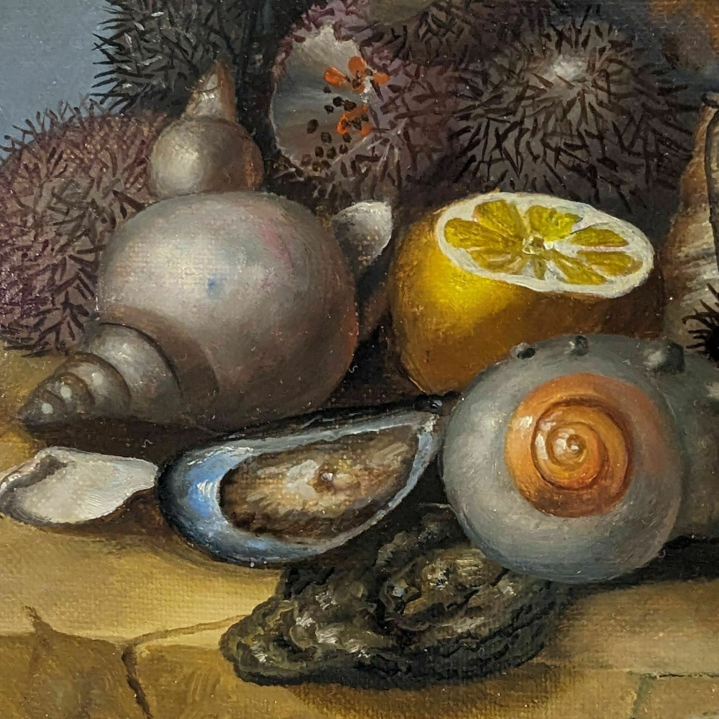 Still Life With Seafood French School Philippe Lazare 20th Century photo furniture