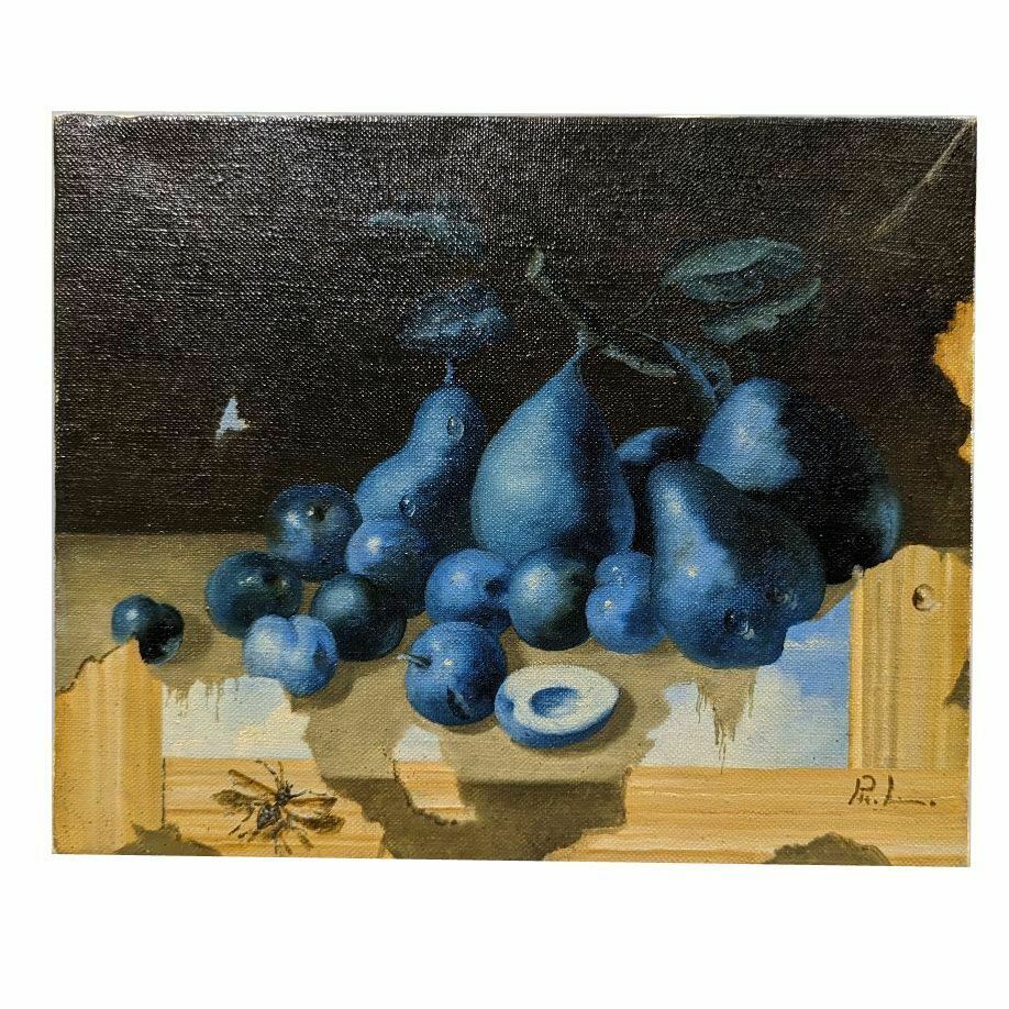 Still Life With Plums And Blue Pears French School Philippe Lazare 20th Century