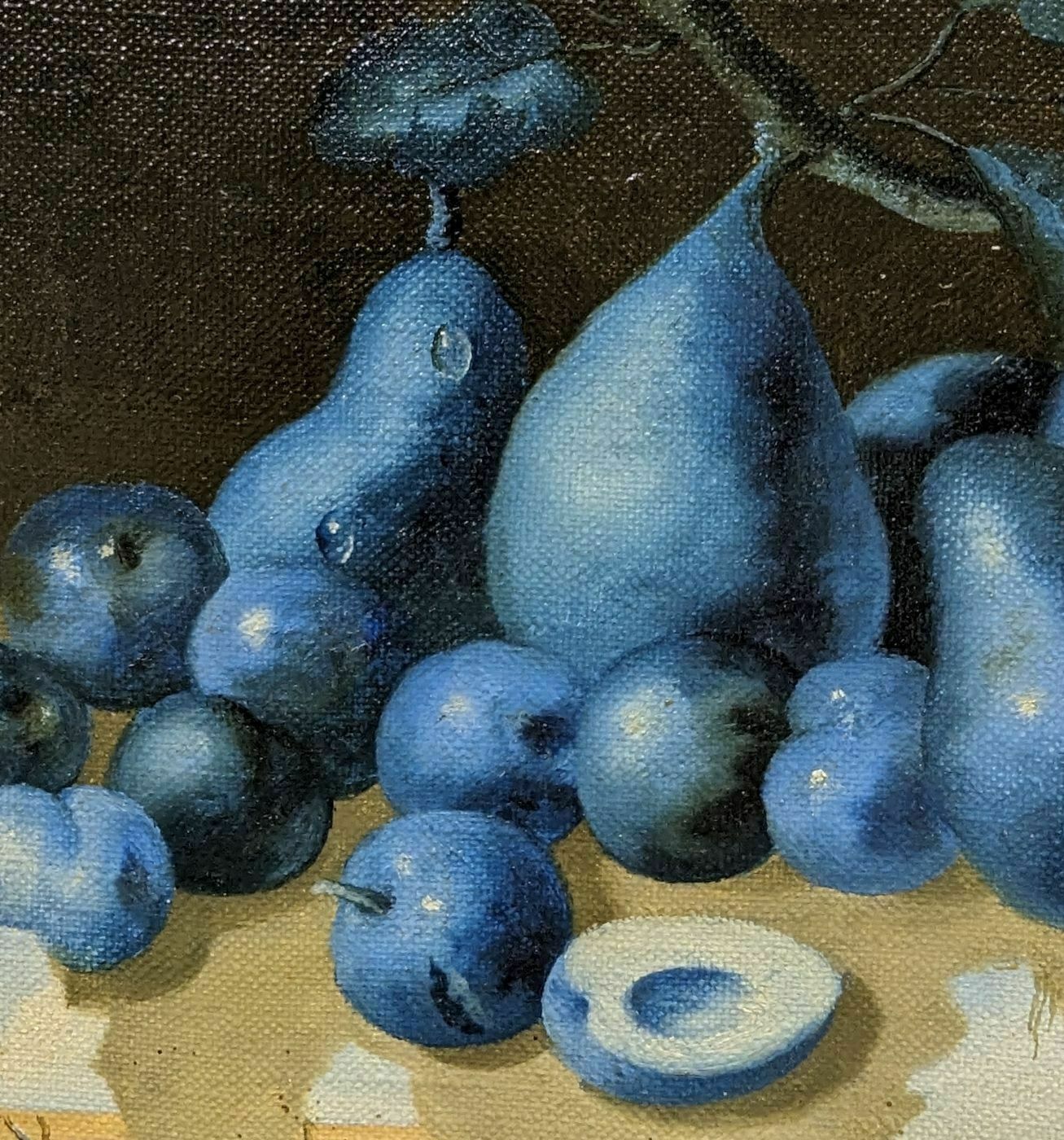 Still Life With Plums And Blue Pears French School Philippe Lazare 20th Century photo for sale