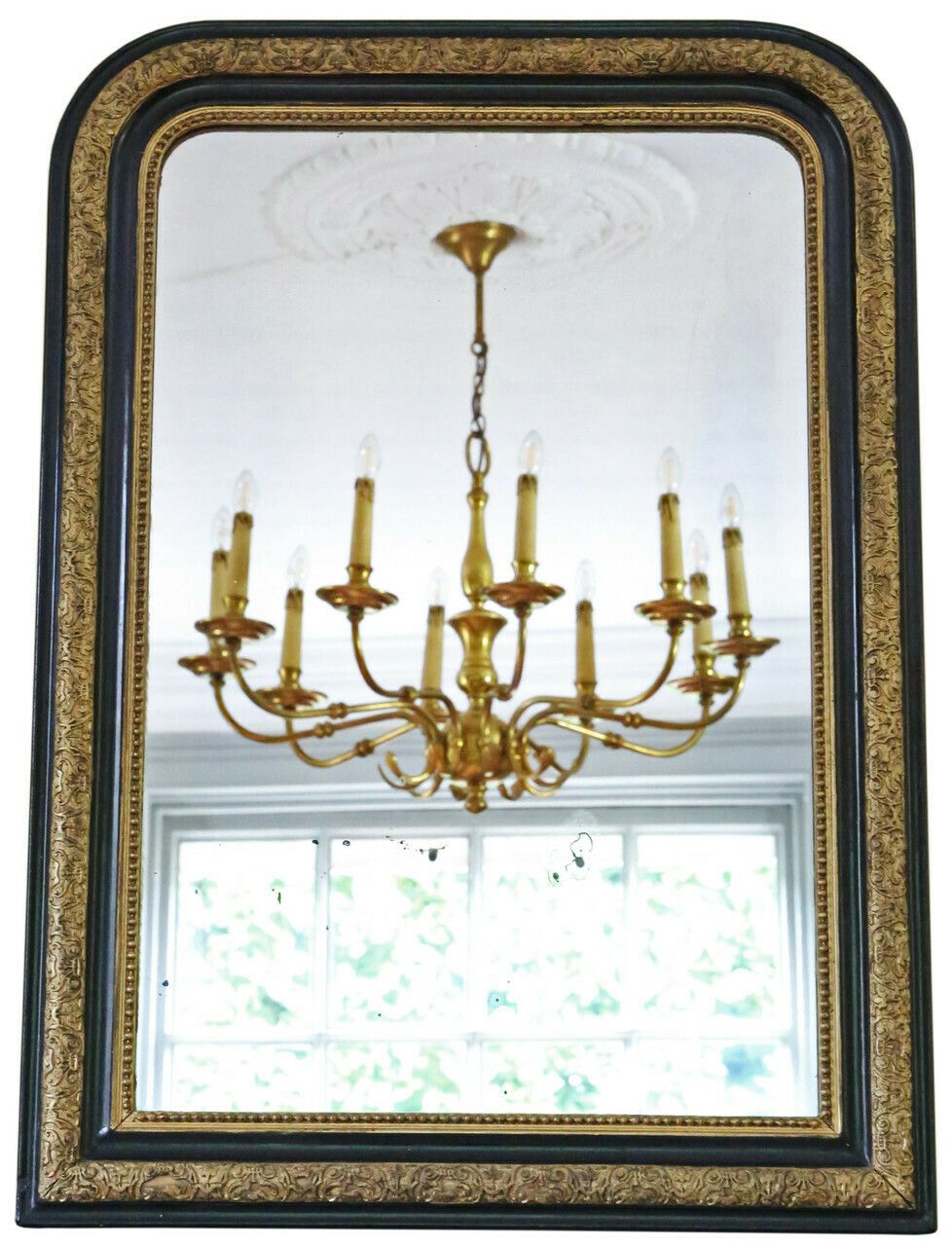 Antique Large Quality Ebonised And Gilt Overmantle Wall Mirror 19th Century