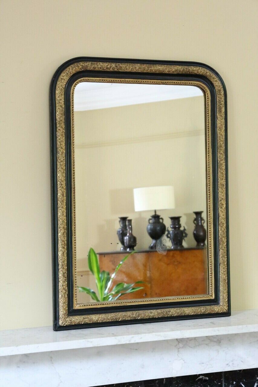 Antique Large Quality Ebonised And Gilt Overmantle Wall Mirror 19th Century photo buy
