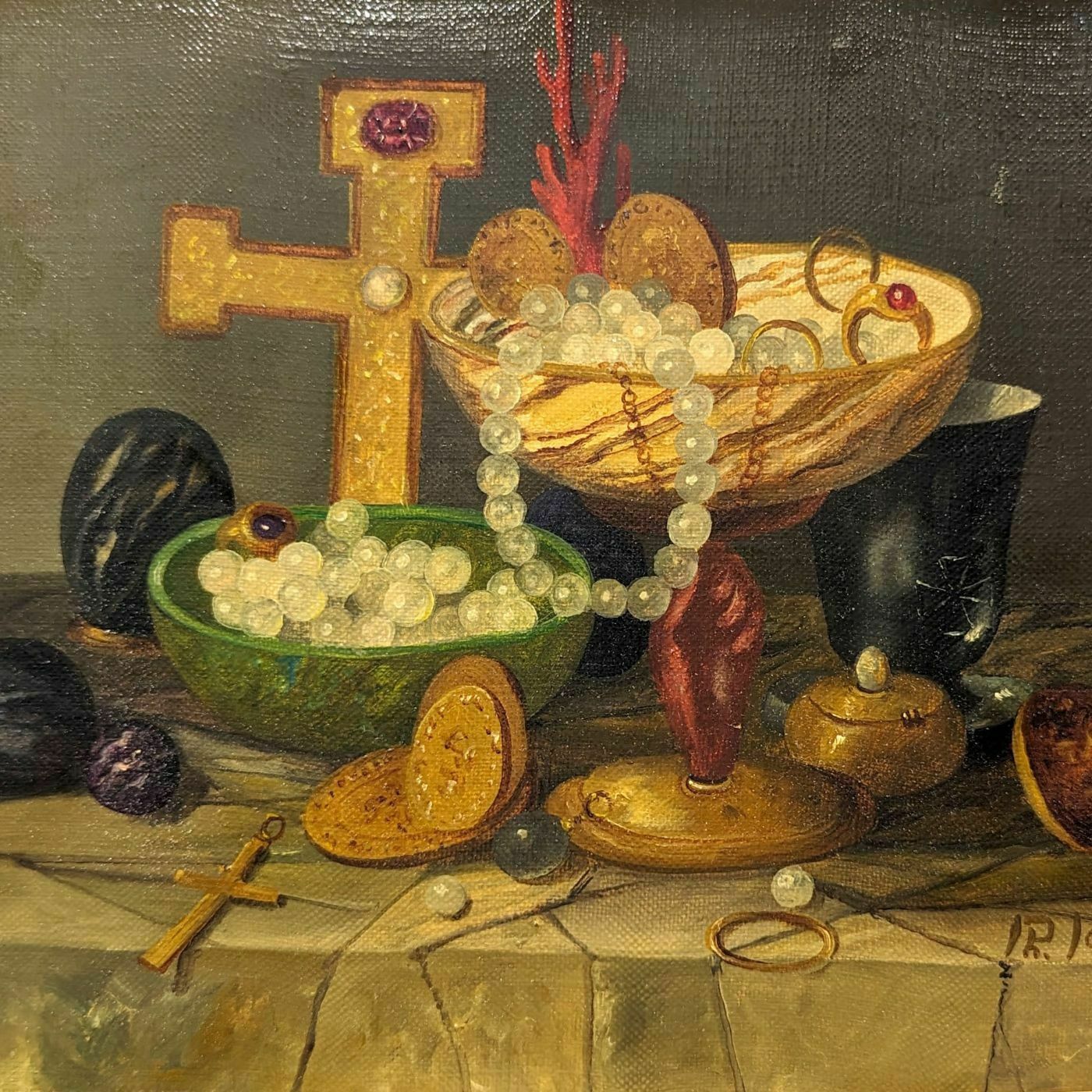 Still Life With Jewels French School Philippe Lazare 20th Century photo furniture