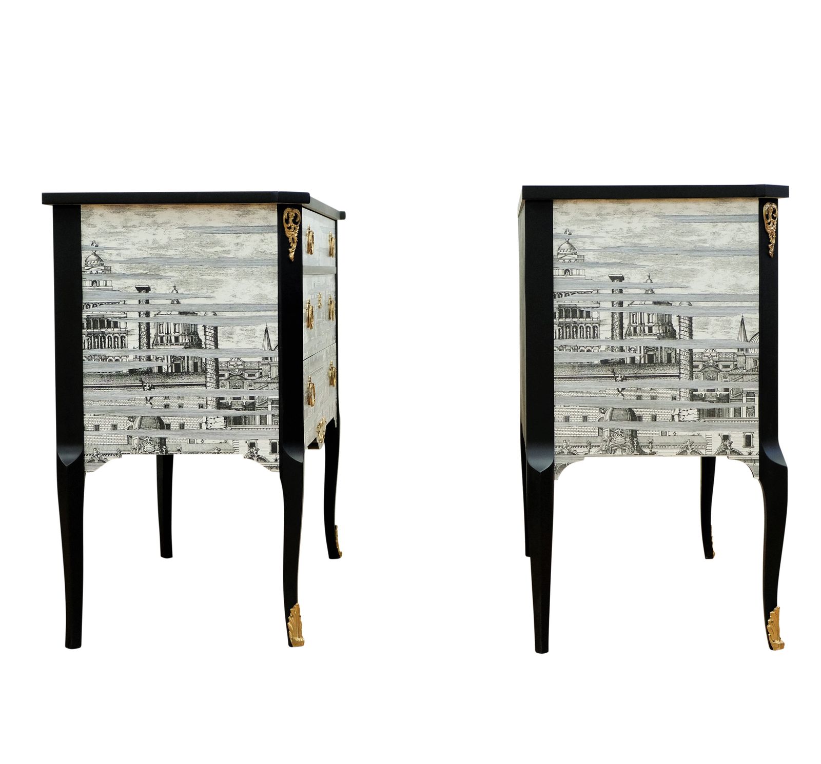 Pair Fornasetti Design Nightstands With Marble Top photo for sale