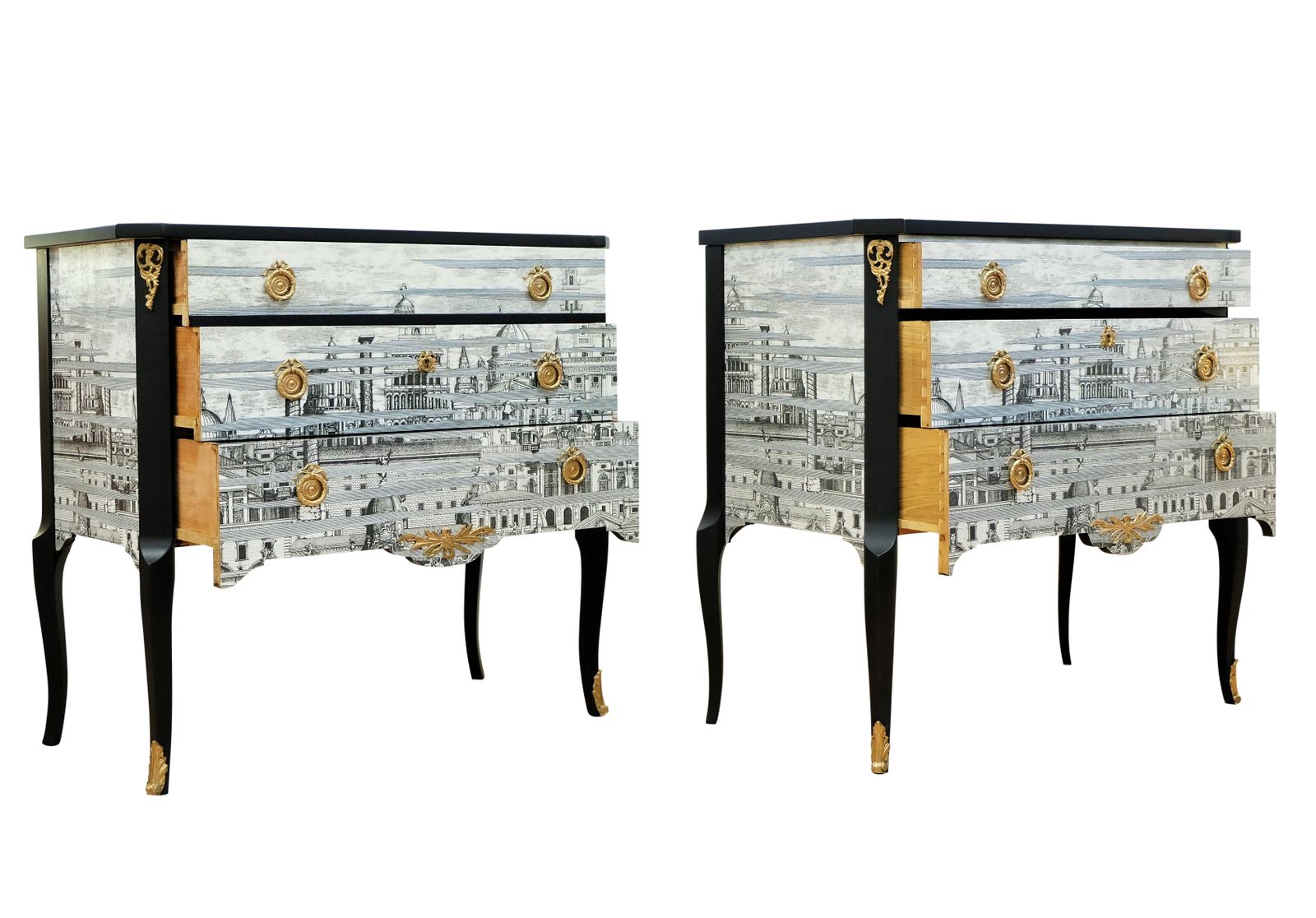Pair Fornasetti Design Nightstands With Marble Top photo Furniture