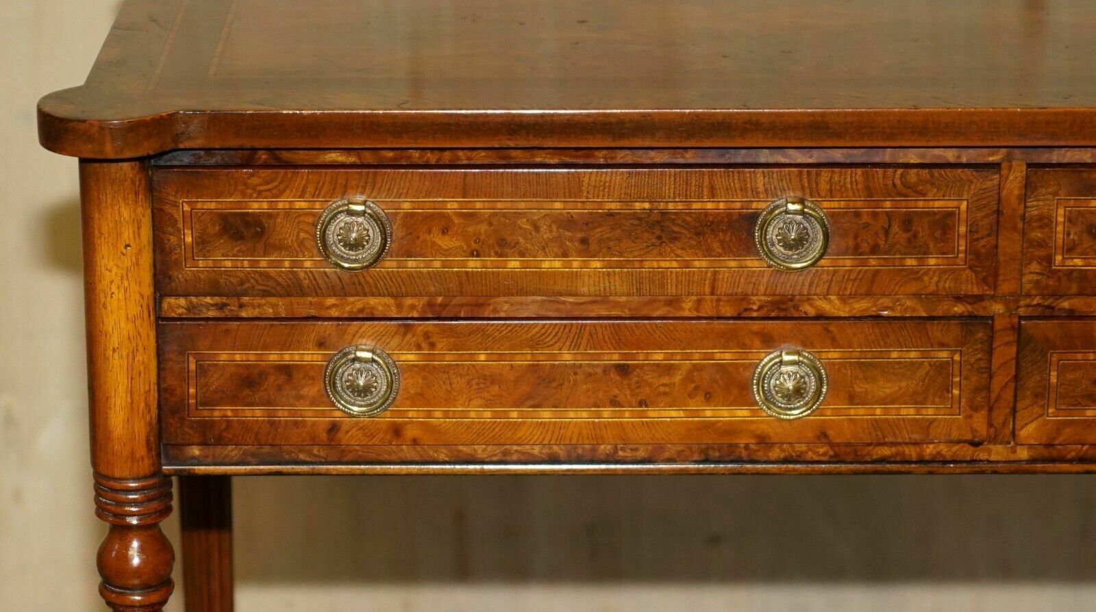 Exquisite Circa 1920 Burr Elm & Satinwood French Polished Restored Console Table photo Furniture