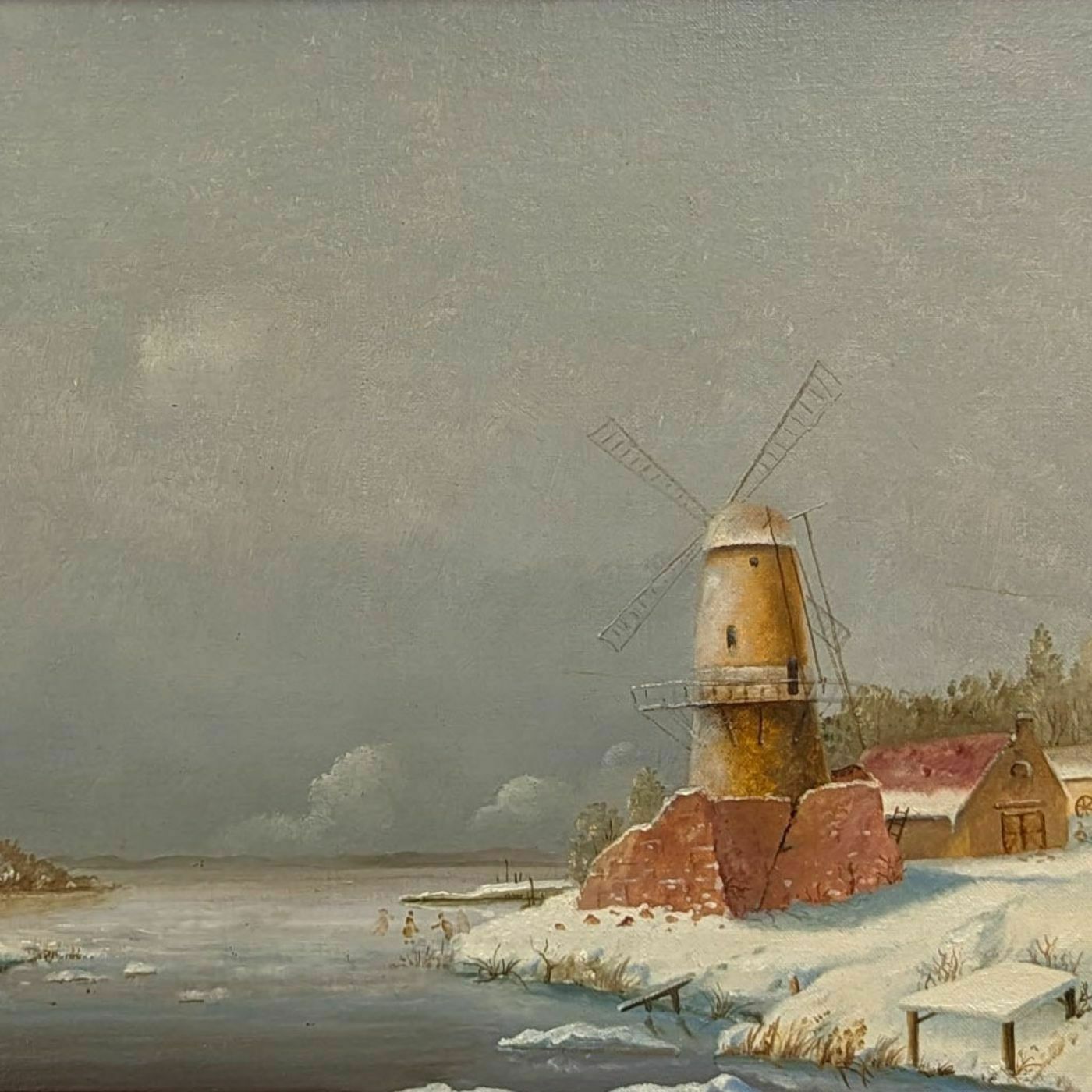 Oil On Canvas French School Snowy Landscape At The Mill 20th Century Philippe Lazare photo furniture