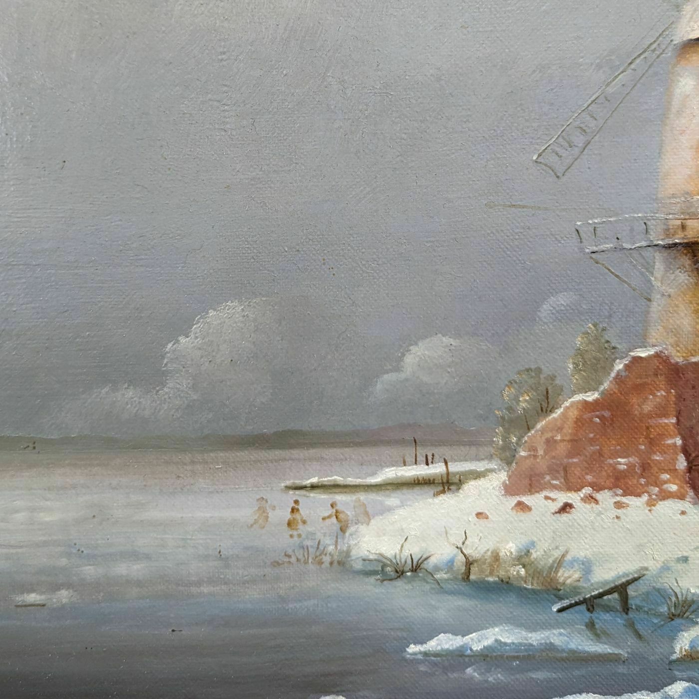 Oil On Canvas French School Snowy Landscape At The Mill 20th Century Philippe Lazare photo Art