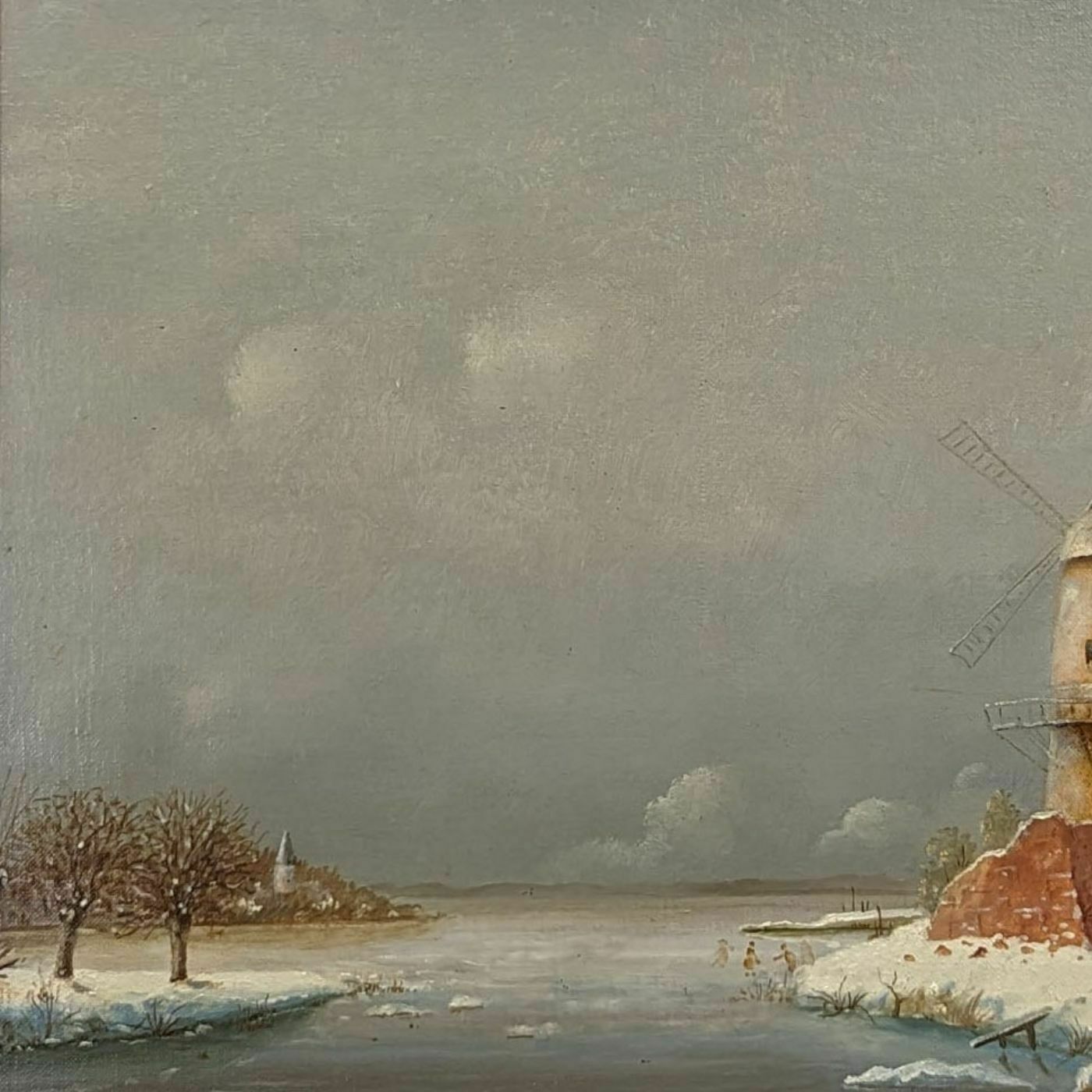Oil On Canvas French School Snowy Landscape At The Mill 20th Century Philippe Lazare photo 205.0