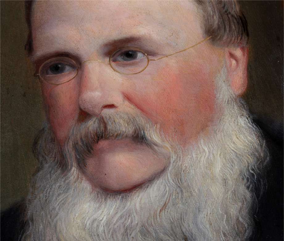 Bearded Gentleman Oil Painting. John Hackett Goddard Framed Portrait. photo furniture