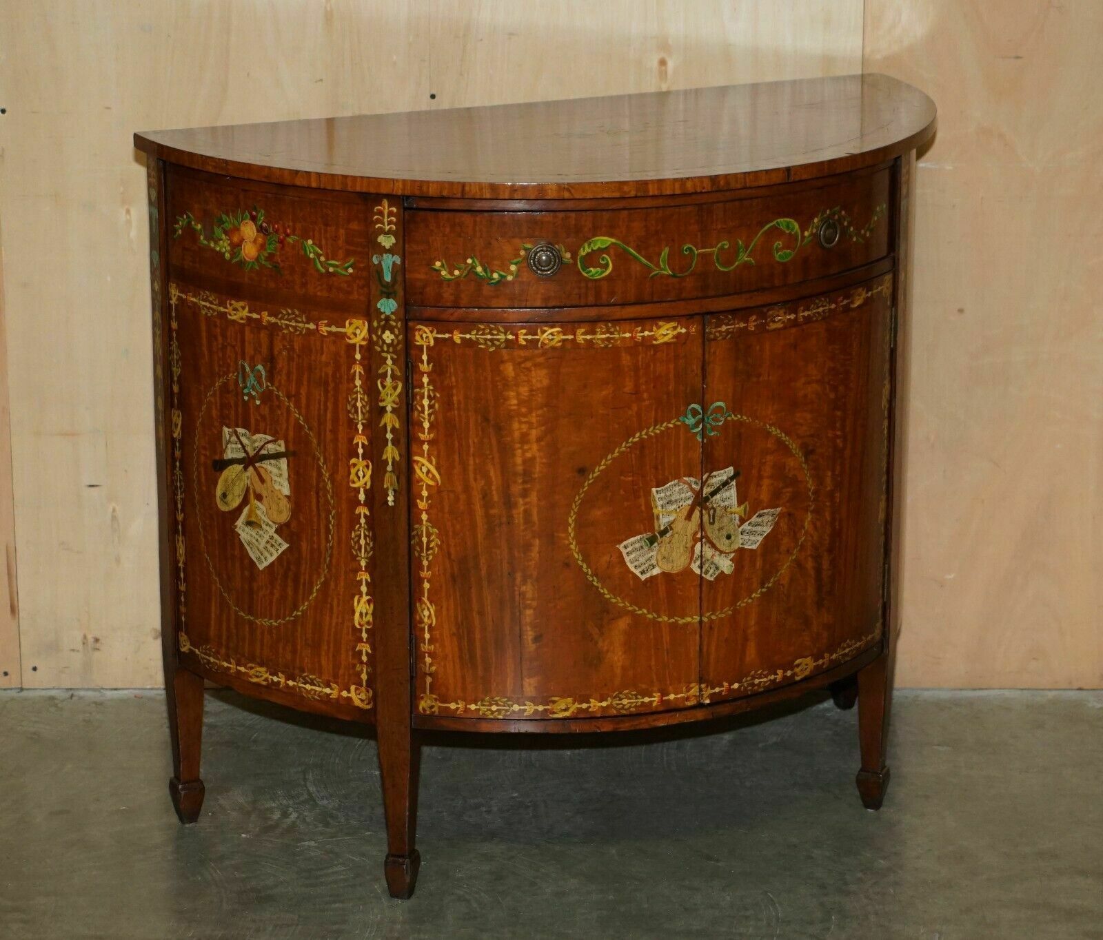 Pair Of Stunning Antique Adams Sheraton Painted Demi Lune Sideboard Cupboards photo furniture