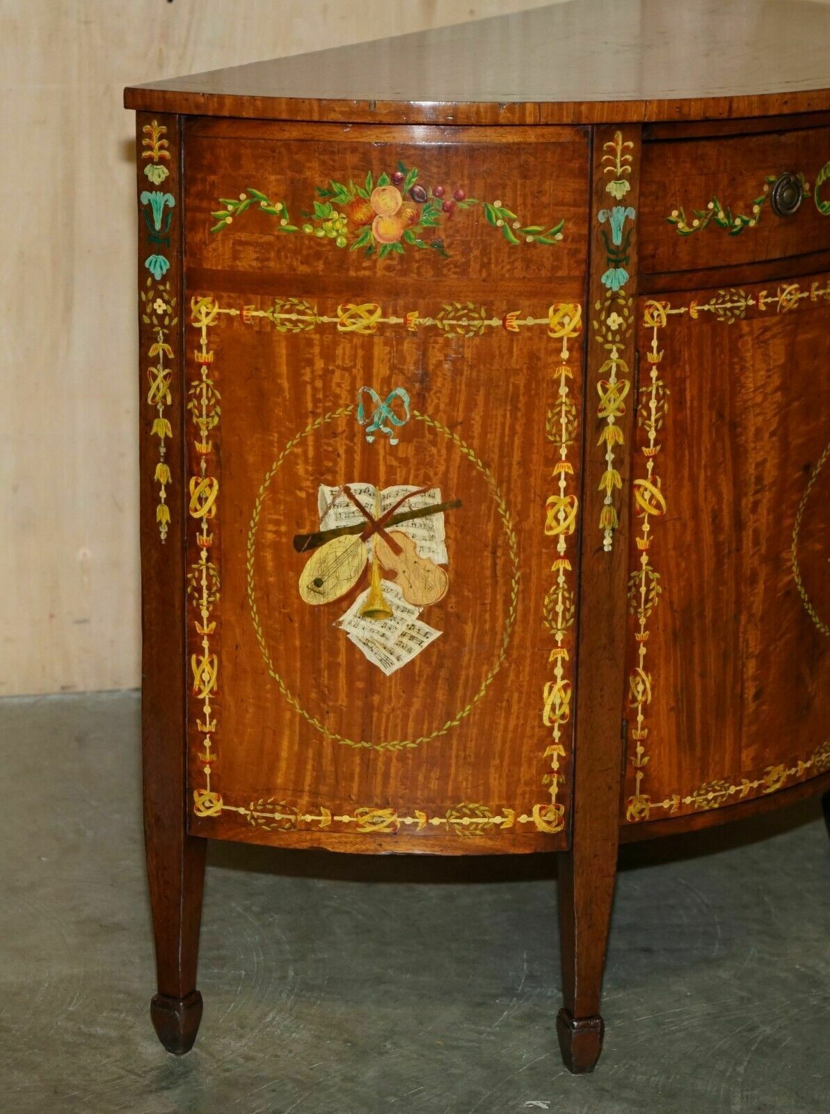 Pair Of Stunning Antique Adams Sheraton Painted Demi Lune Sideboard Cupboards photo vintage