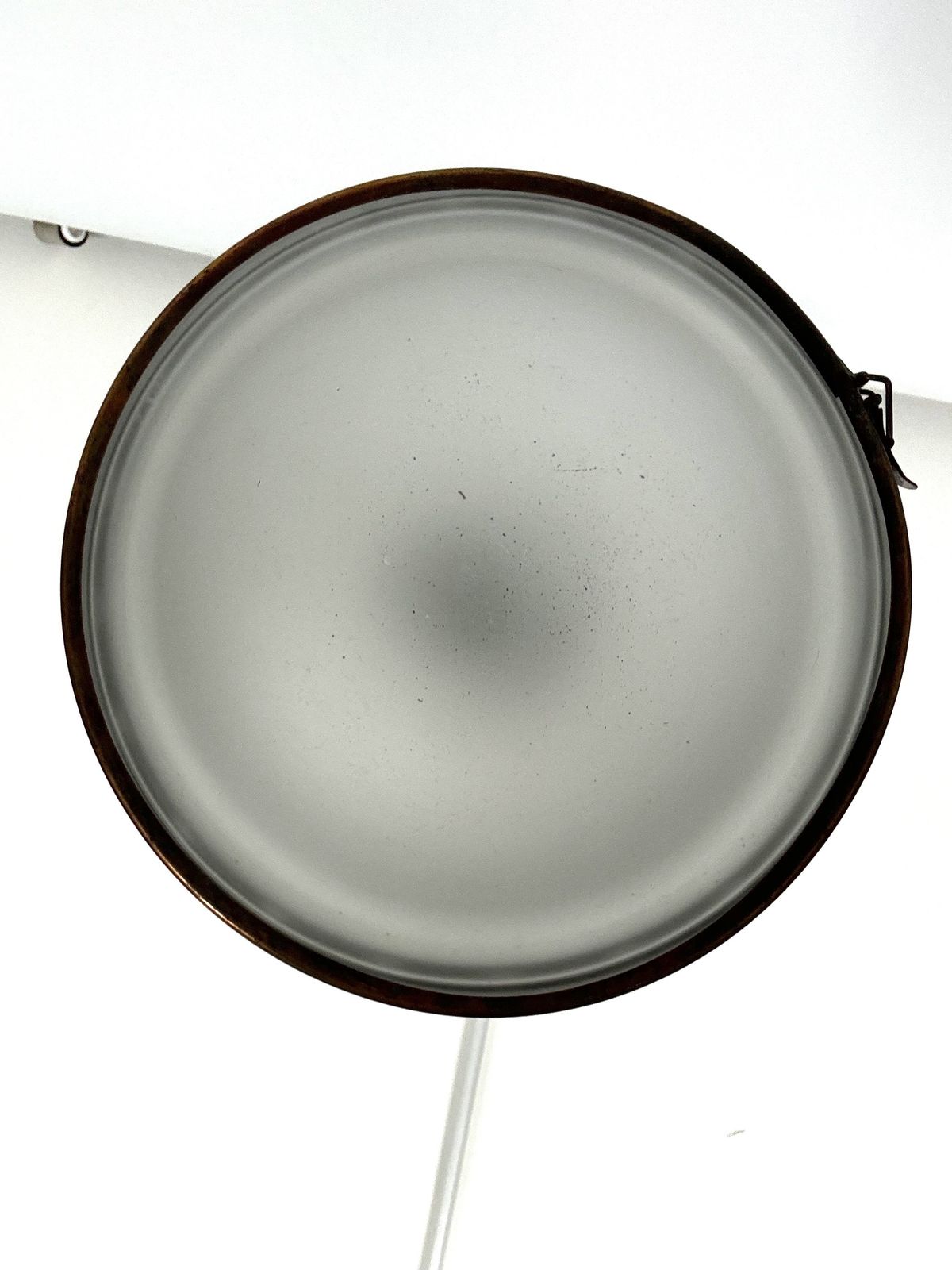 Industrial Chandelier In Copper And Milk Glass. Italy 1950s photo for sale
