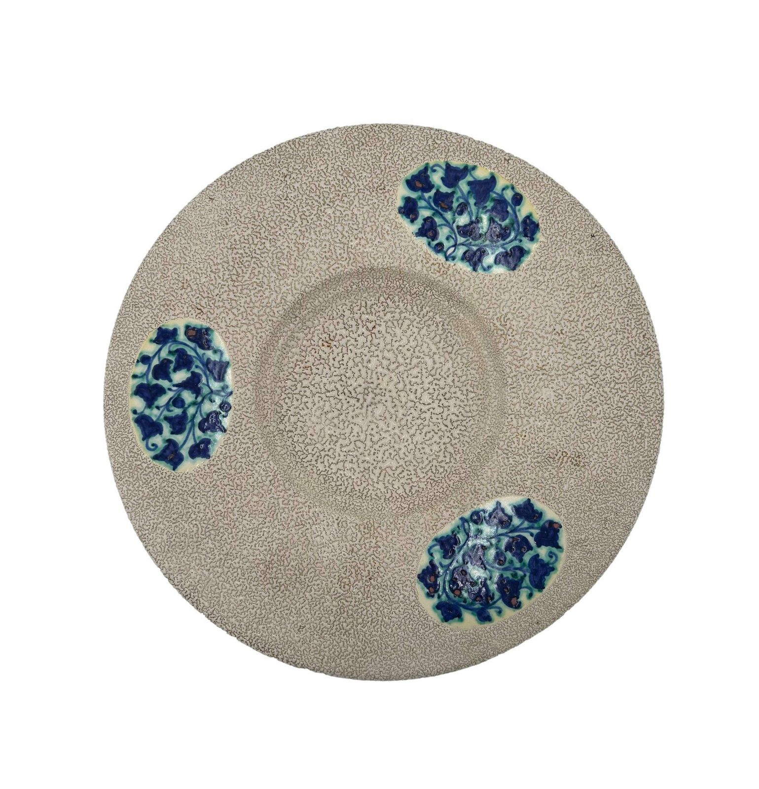 Art Deco Ceramic Wall Charger By L Fontinelle, French Antique White Crackled Plate, Blue And White Pottery