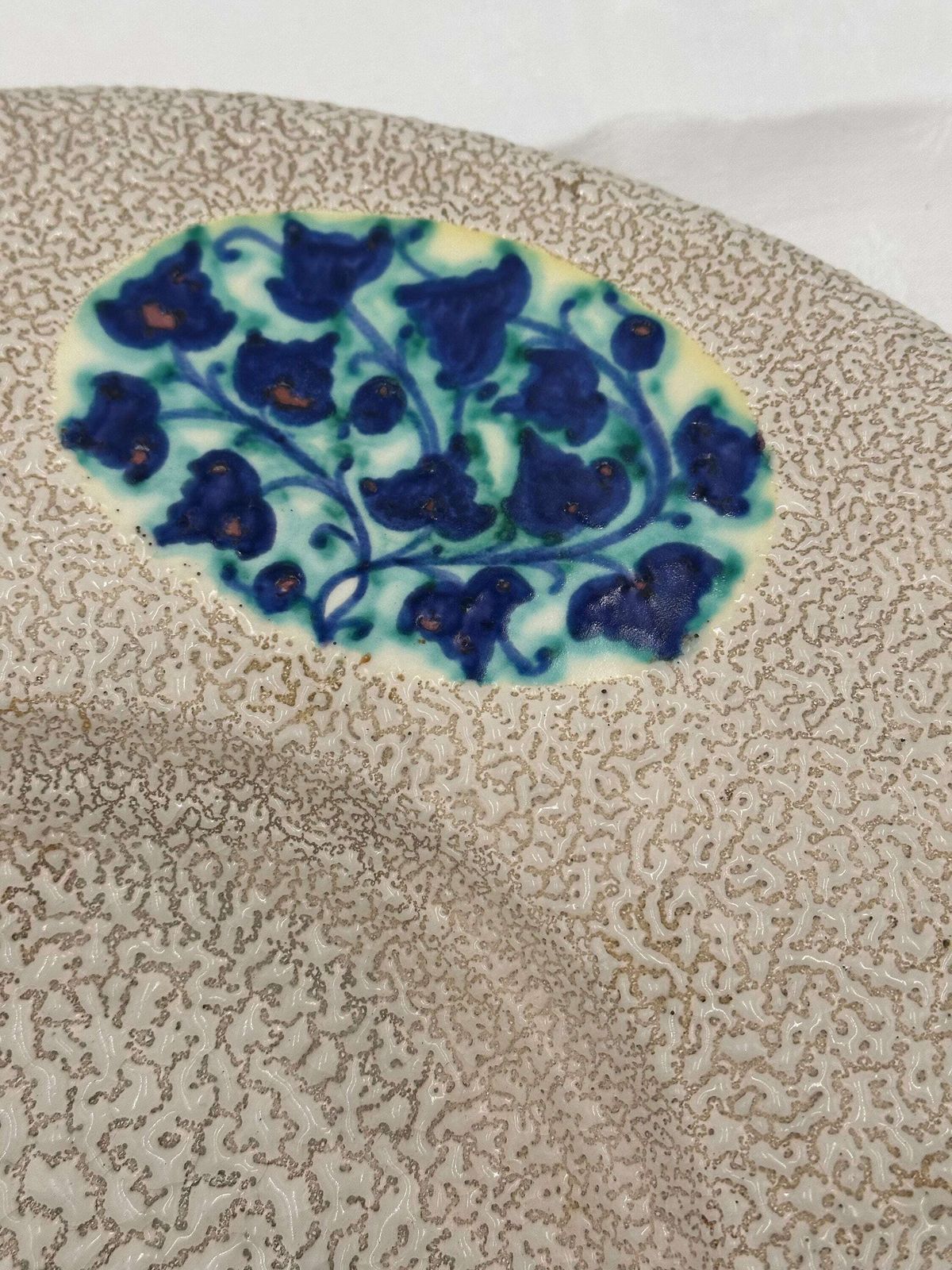 Art Deco Ceramic Wall Charger By L Fontinelle, French Antique White Crackled Plate, Blue And White Pottery photo 199.0