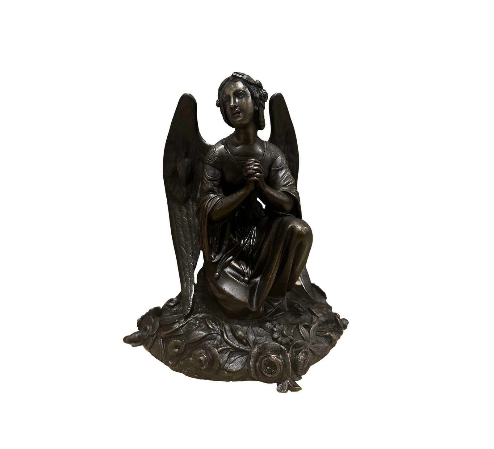 Angel Bronze Sculpture, French Antique 1800's Archangel Statue Figurine