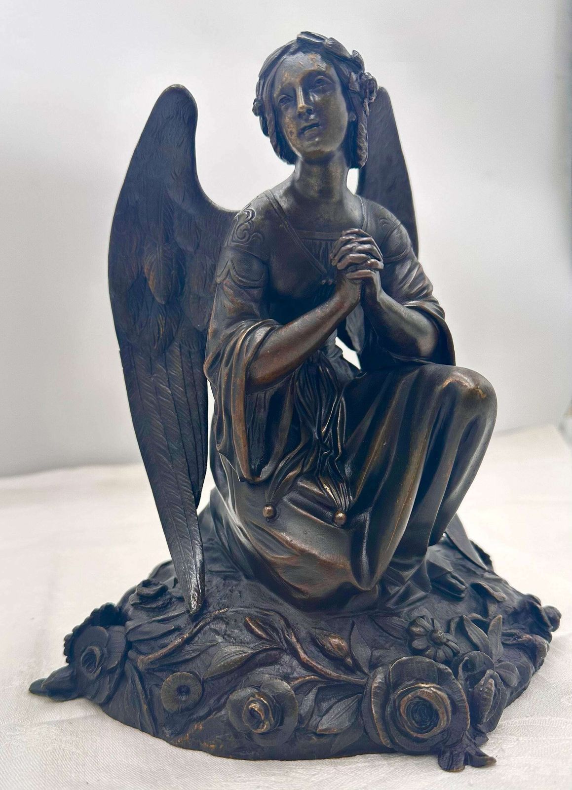 Angel Bronze Sculpture, French Antique 1800's Archangel Statue Figurine photo furniture