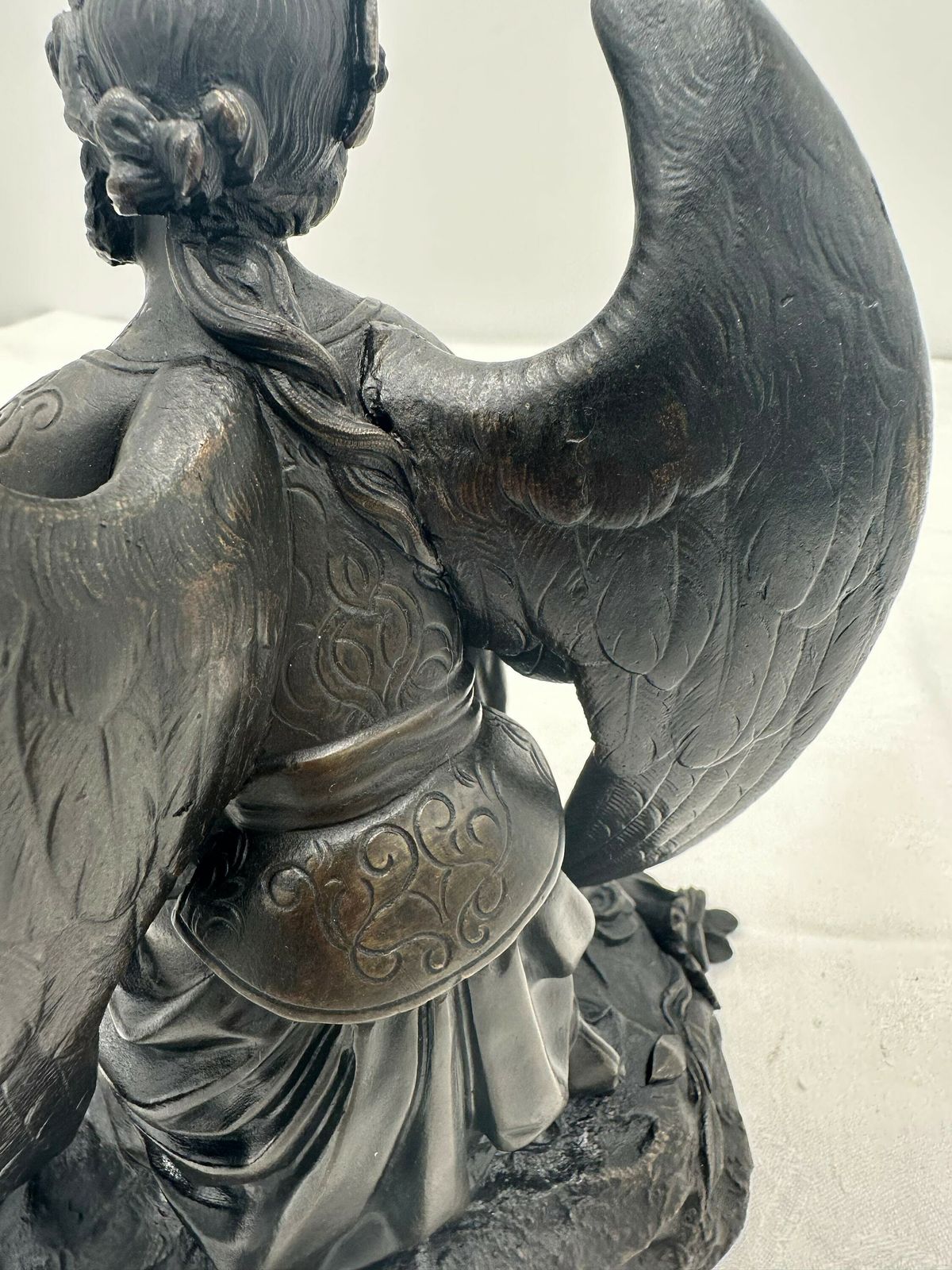 Angel Bronze Sculpture, French Antique 1800's Archangel Statue Figurine photo Art