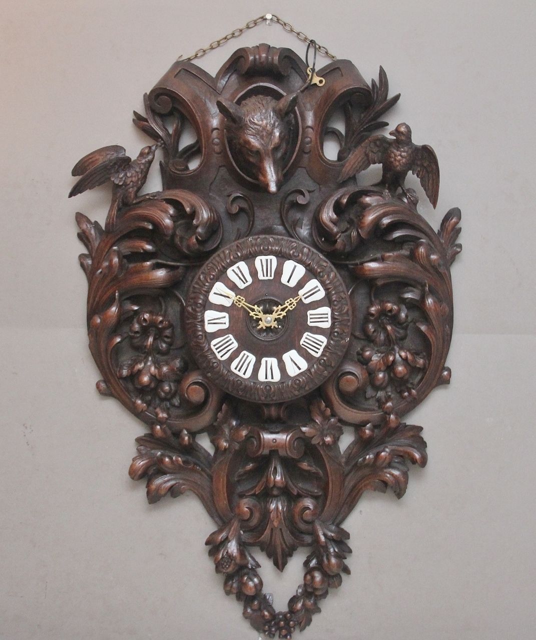 A Fabulous Quality 19th Century French Carved Oak Wall Clock