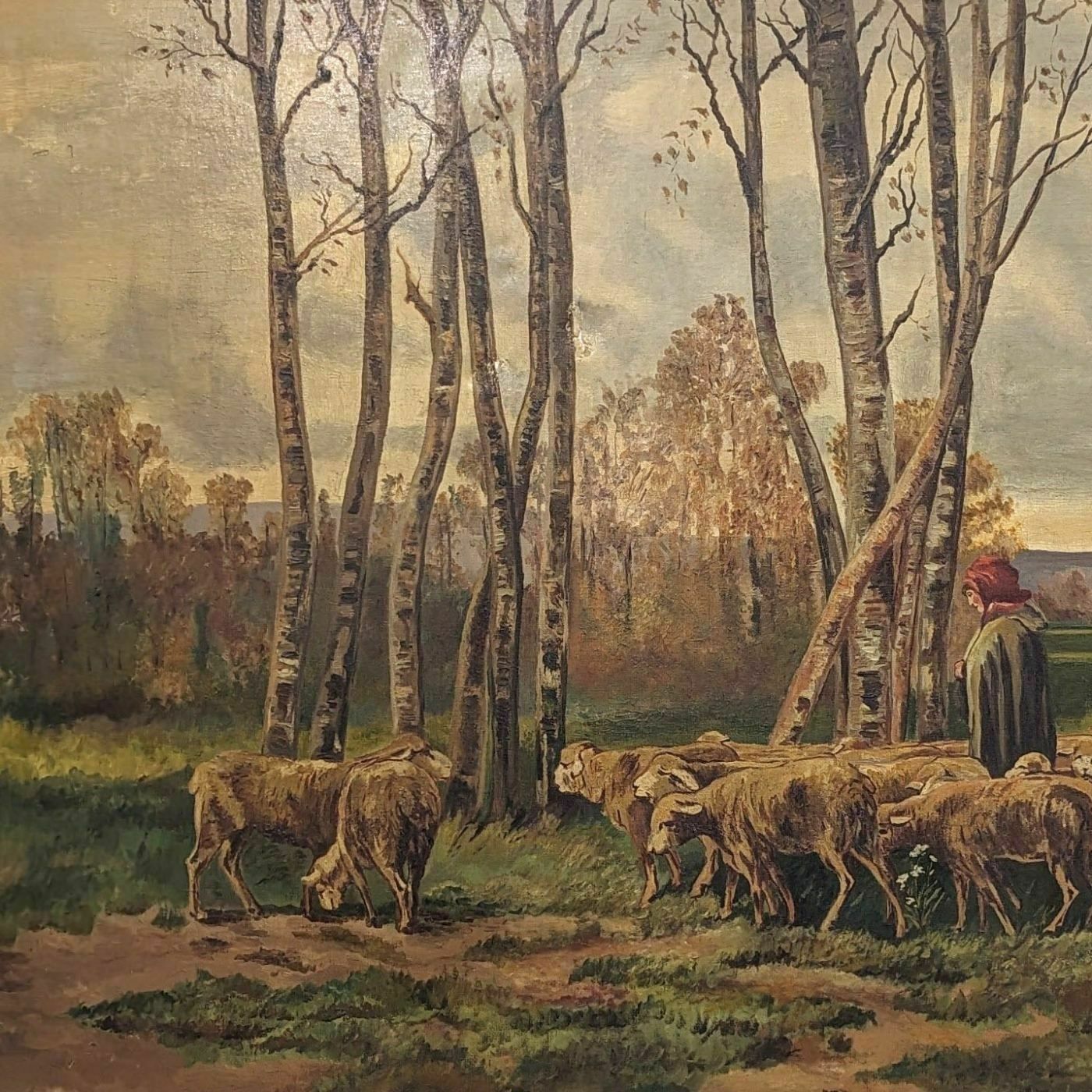 Large 19th Century Pastoral Scene Painting In A Large Winged Frame photo Art