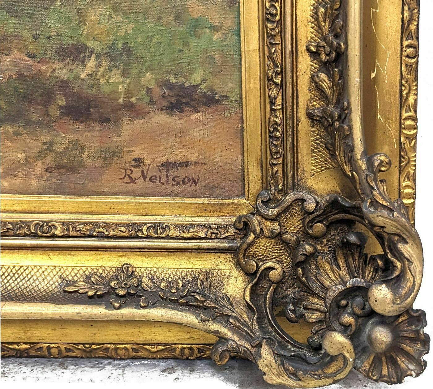 Large 19th Century Pastoral Scene Painting In A Large Winged Frame photo buy