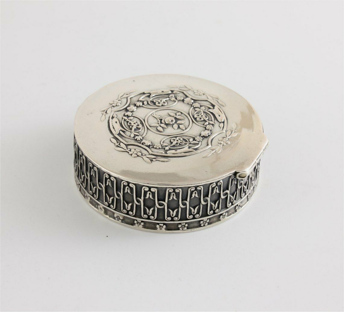 Antique French Silver Rouge Pot. Small Pill Box. Aristide Leclerk. C1900. photo for sale