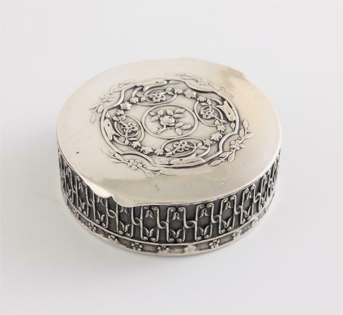 205.0 Antique French Silver Rouge Pot. Small Pill Box. Aristide Leclerk. C1900. photo