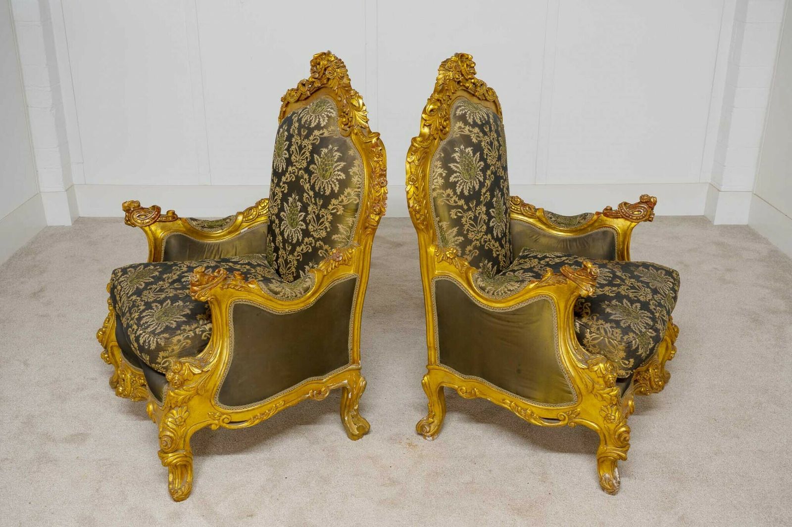 Pair French Gilt Arm Chairs Louis XVI Fauteuil photo for sale