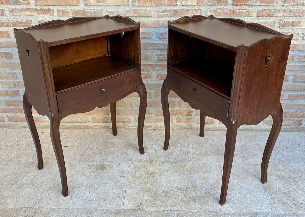 French Louis XV Style Walnut Nightstands, 1960s, Set Of 2 photo vinterior